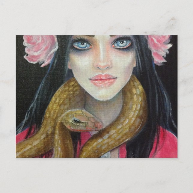Original art painting of a girl and her snake postcard (Front)