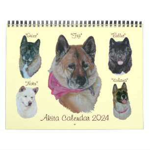 original art portraits of japanese akita dogs calendar