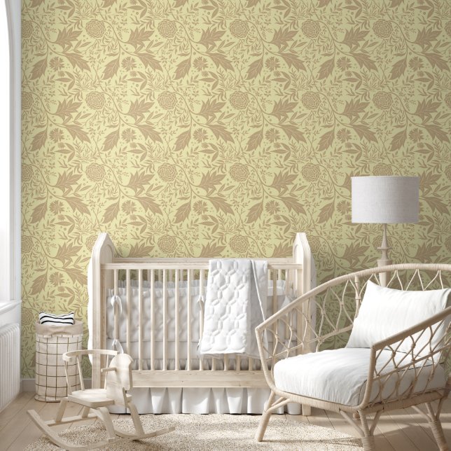 Original Arts and Crafts Botanical Aged floral Wallpaper (Kids)