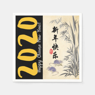 Original Bamboo Rats painting Chinese Wishes PPN Napkin