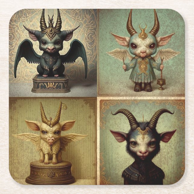 Original Baphomet custom postcards. Square Paper Coaster (Front)