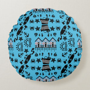 Original Beach Sand And Sea Themed Round Cushion