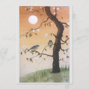 Original Birds Under Moon Art on Blank Card