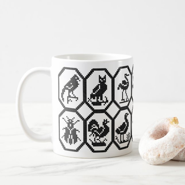 Original black seamless animal cross-stitch design coffee mug (With Donut)