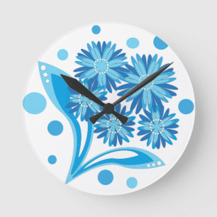 Original blue flowers round clock