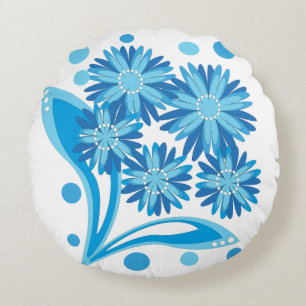 Original blue flowers round cushion