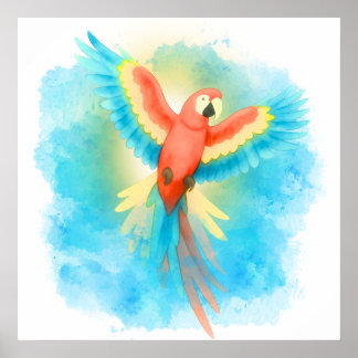 Original bright watercolour Scarlet Macaw Poster