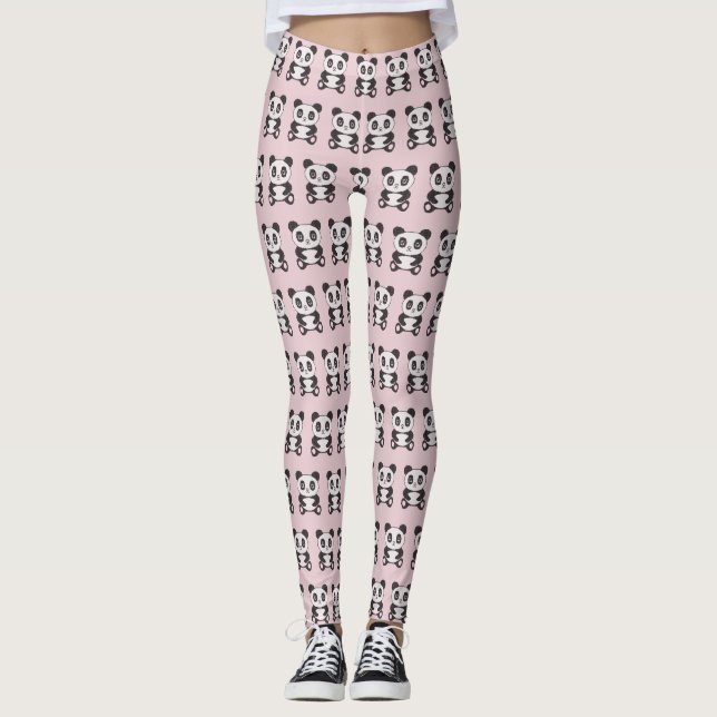 Original Cartoon Funny Cross Stitch panda pattern Leggings (Front)