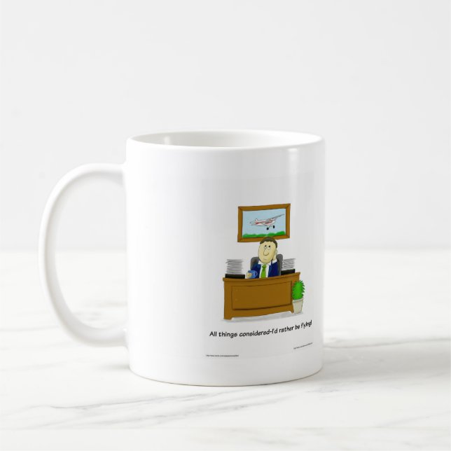 Original cartoon, showing daydreaming flyer coffee mug (Left)