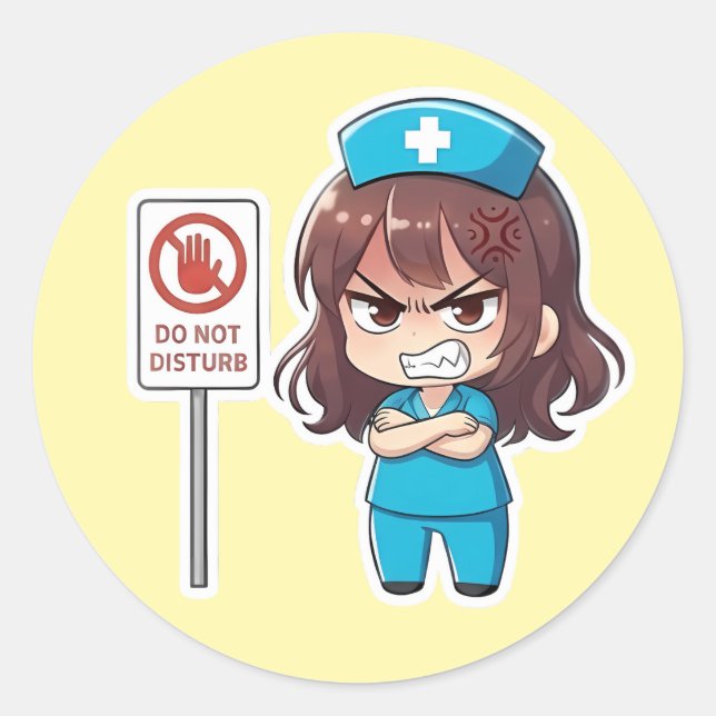 Original Chibi Nurse 2.0 - Focus Mode Classic Round Sticker (Front)