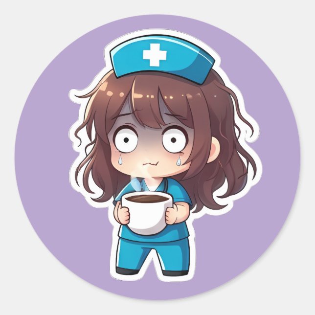 Original Chibi Nurse 2.0 - Total Burnout Classic Round Sticker (Front)