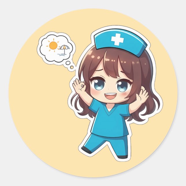 Original Chibi Nurse 3.0 - Vacation Time Classic Round Sticker (Front)