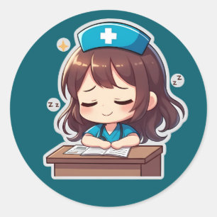 Original Chibi Nurse - A little Exhaustion Classic Round Sticker
