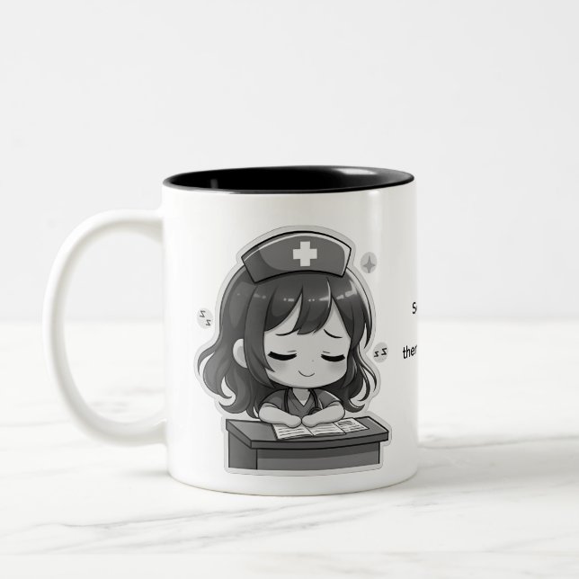 Original Chibi Nurse - A little Exhaustion Two-Tone Coffee Mug (Left)