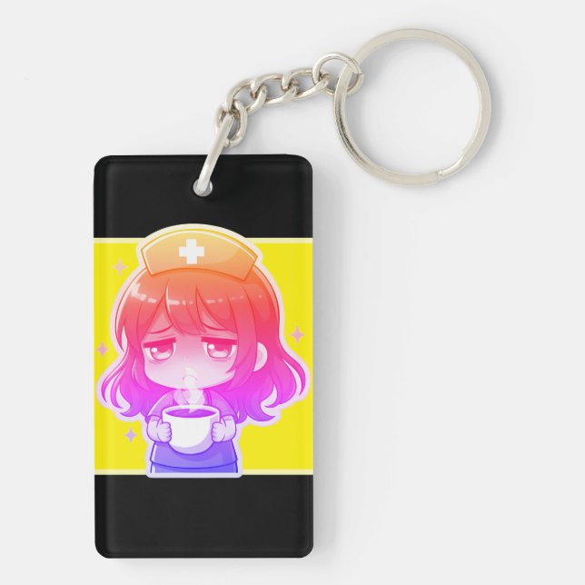 Original Chibi Nurse - Coffee with Tired Key Ring (Back)