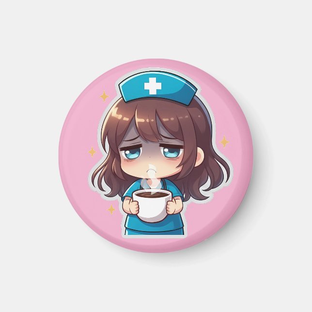 Original Chibi Nurse - Coffee with Tired Magnet (Front)