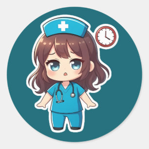 Original Chibi Nurse - Racing Against Time Classic Round Sticker