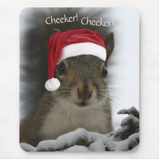 Original Christmas Santa Squirrel Wearing Hat Mouse Pad (Front)