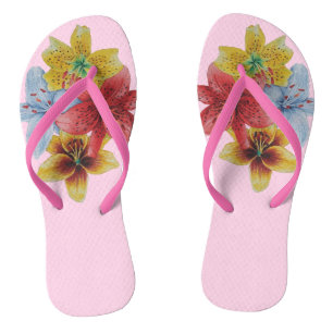 original colourful lily flower pattern floral art thongs