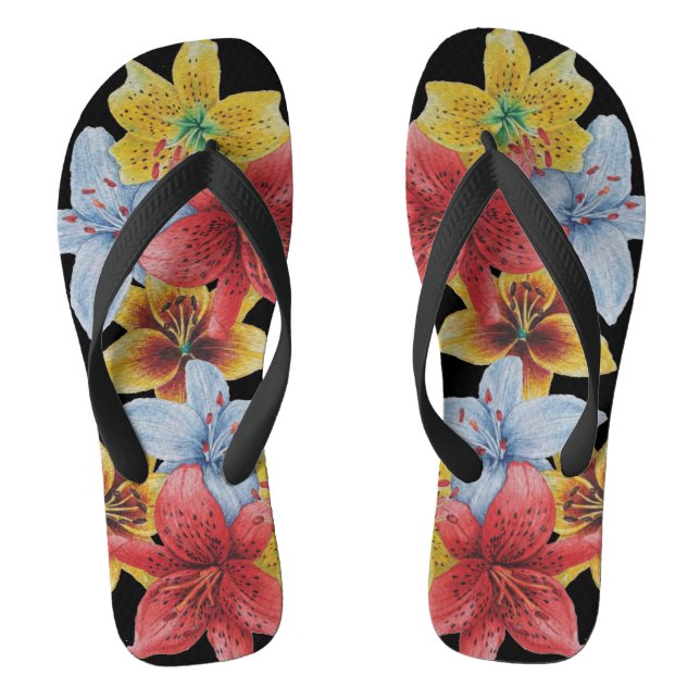 original colourful lily flower pattern floral art thongs (Footbed)