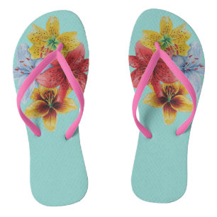 original colourful lily flower pattern floral thongs
