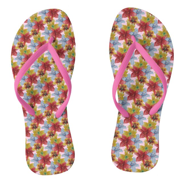original colourful lily flower pattern floral thongs (Footbed)