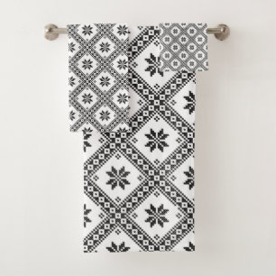 Original cross-stitch design seamless pattern bath towel set