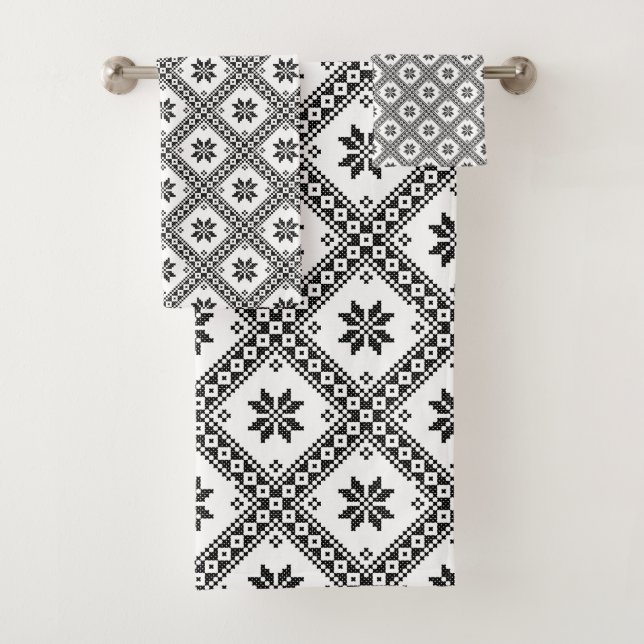Original cross-stitch design seamless pattern bath towel set (Insitu)
