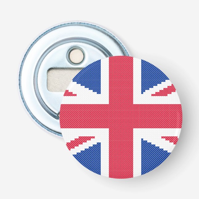 Original cross-stitch design Union Jack Bottle Opener (Front)