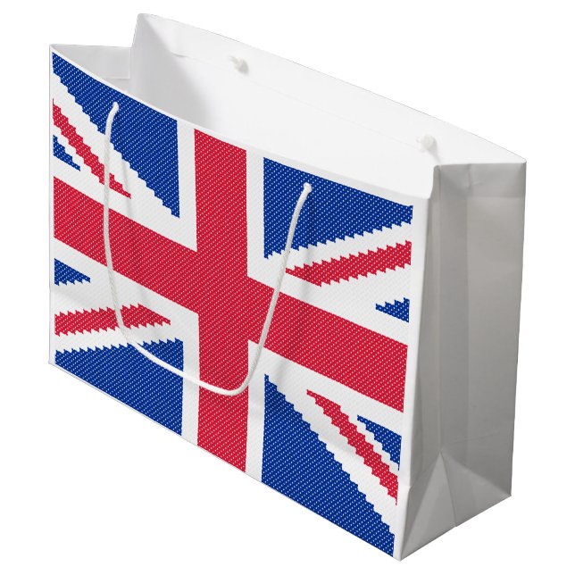 Original cross-stitch design Union Jack Large Gift Bag (Front Angled)