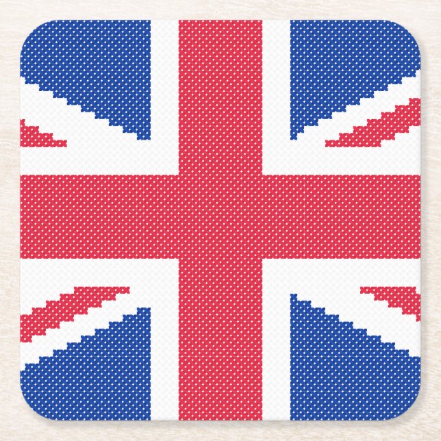 Original cross-stitch design Union Jack Square Paper Coaster (Front)