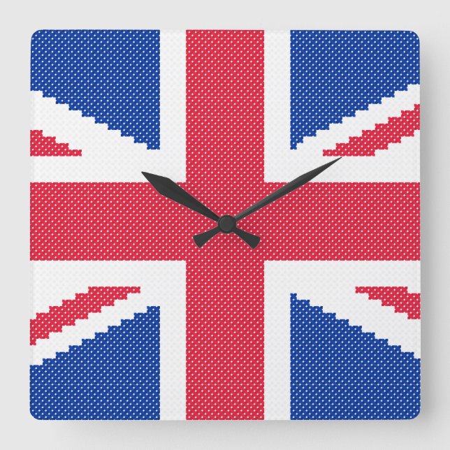 Original cross-stitch design Union Jack Square Wall Clock (Front)
