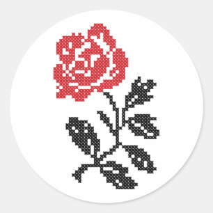 Original cross-stitch flower design Red rose Classic Round Sticker