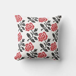Original cross-stitch flower design   Red rose Cushion