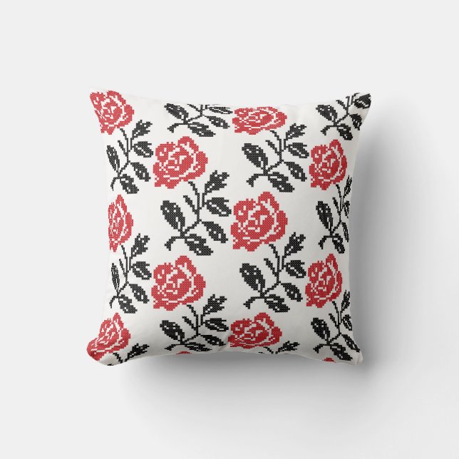 Original cross-stitch flower design | Red rose Cushion (Front)