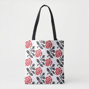 Original cross-stitch flower design Red rose Tote Bag