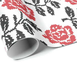 Original cross-stitch flower design Red rose Wrapping Paper