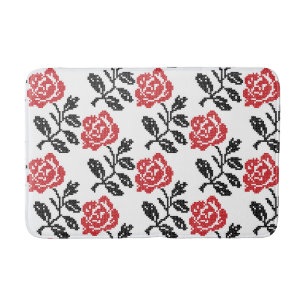 Original cross-stitch flower design Rose pattern Bath Mat