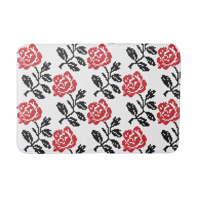 Original cross-stitch flower design |Rose pattern Bath Mat (Front)