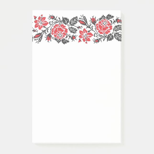Original cross-stitch red rose flowers pattern post-it notes (Front)