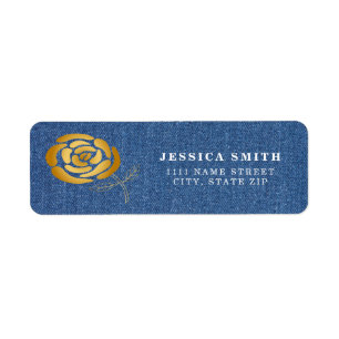 Original denim cute Golden rose for Celebration Return Address Label