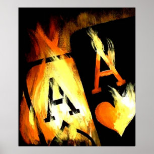ORIGINAL DESIGN FLAMING POCKET ACES POKER ART POSTER