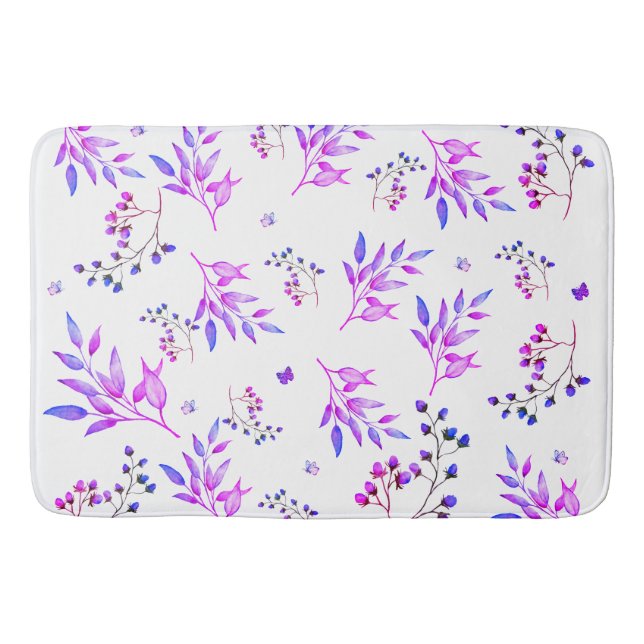 Original design of purple flowers and branches bath mat (Front)