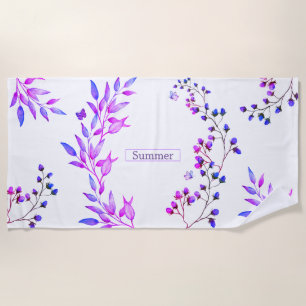 Original design of purple flowers and branches beach towel