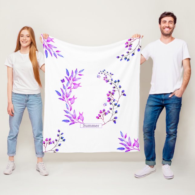 Original design of purple flowers and branches fleece blanket (In Situ)