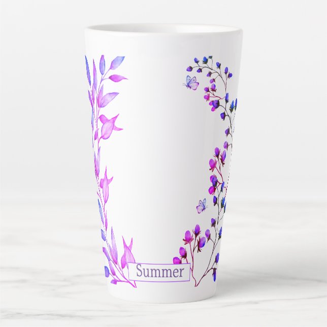 Original design of purple flowers and branches latte mug (Front)