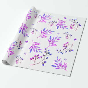 Original design of purple flowers and branches wrapping paper