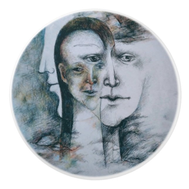 Original digital fine art surrealism  ceramic knob (Front)