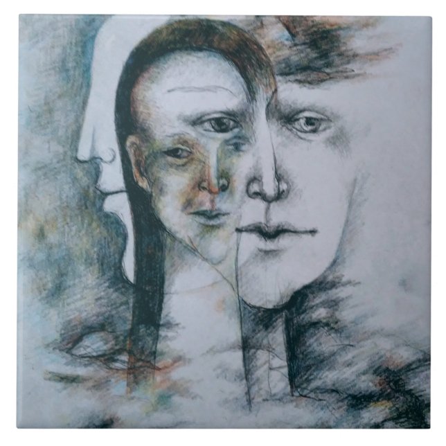 Original digital fine art surrealism  ceramic tile (Front)