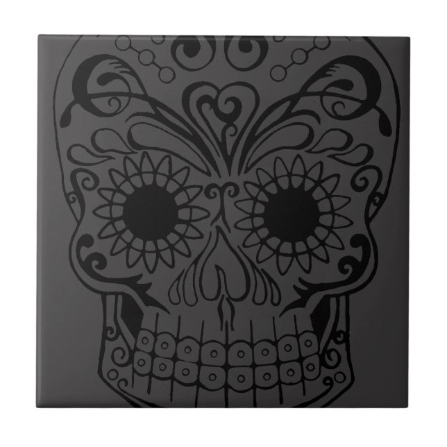 Original Drawn By Artist Sugar Skull Ceramic Tile (Front)